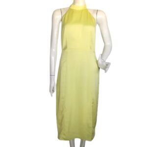 new LULUS Midi Dress, M, Yellow, Open Back, Halter/Buttons, Single vent